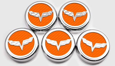 Lavender 2005-2013 C6 Corvette - Crossed Flags Logo Fluid Cap Covers 5Pc Auto Transmission