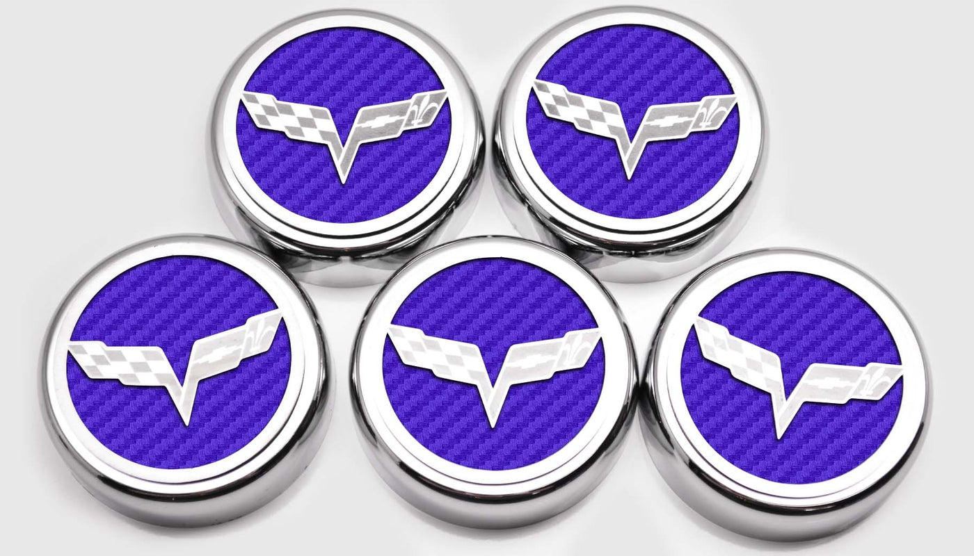 Light Gray 2005-2013 C6 Corvette - Crossed Flags Logo Fluid Cap Covers 5Pc Auto Transmission