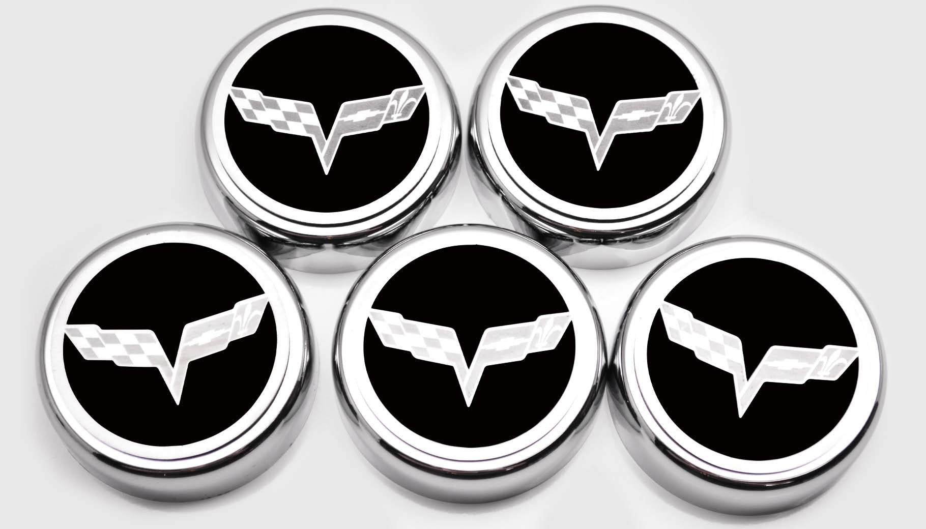 Light Gray 2005-2013 C6 Corvette - Crossed Flags Logo Fluid Cap Covers 5Pc Auto Transmission