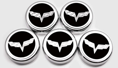 Light Gray 2005-2013 C6 Corvette - Crossed Flags Logo Fluid Cap Covers 5Pc Auto Transmission
