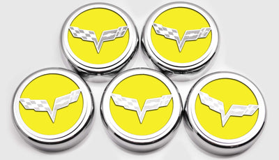 Lavender 2005-2013 C6 Corvette - Crossed Flags Logo Fluid Cap Covers 5Pc Auto Transmission