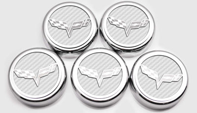 Light Gray 2005-2013 C6 Corvette - Crossed Flags Logo Fluid Cap Covers 5Pc Auto Transmission