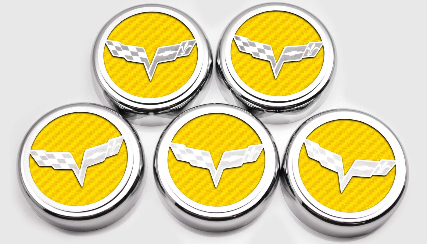 2005-2013 C6 Corvette - Crossed Flags Logo Fluid Cap Covers 5Pc Auto Transmission