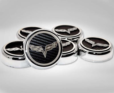 Light Gray 2005-2013 C6 Corvette - Crossed Flag Fluid Cap Covers 6Pc Manual Transmission