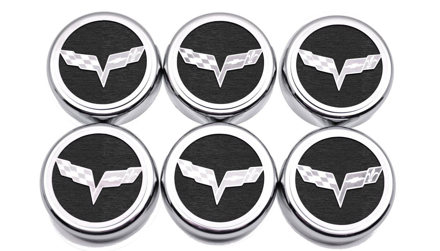 Dark Slate Gray 2005-2013 C6 Corvette - Crossed Flag Fluid Cap Covers 6Pc Manual Transmission