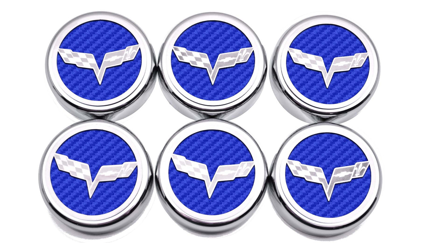 Light Gray 2005-2013 C6 Corvette - Crossed Flag Fluid Cap Covers 6Pc Manual Transmission