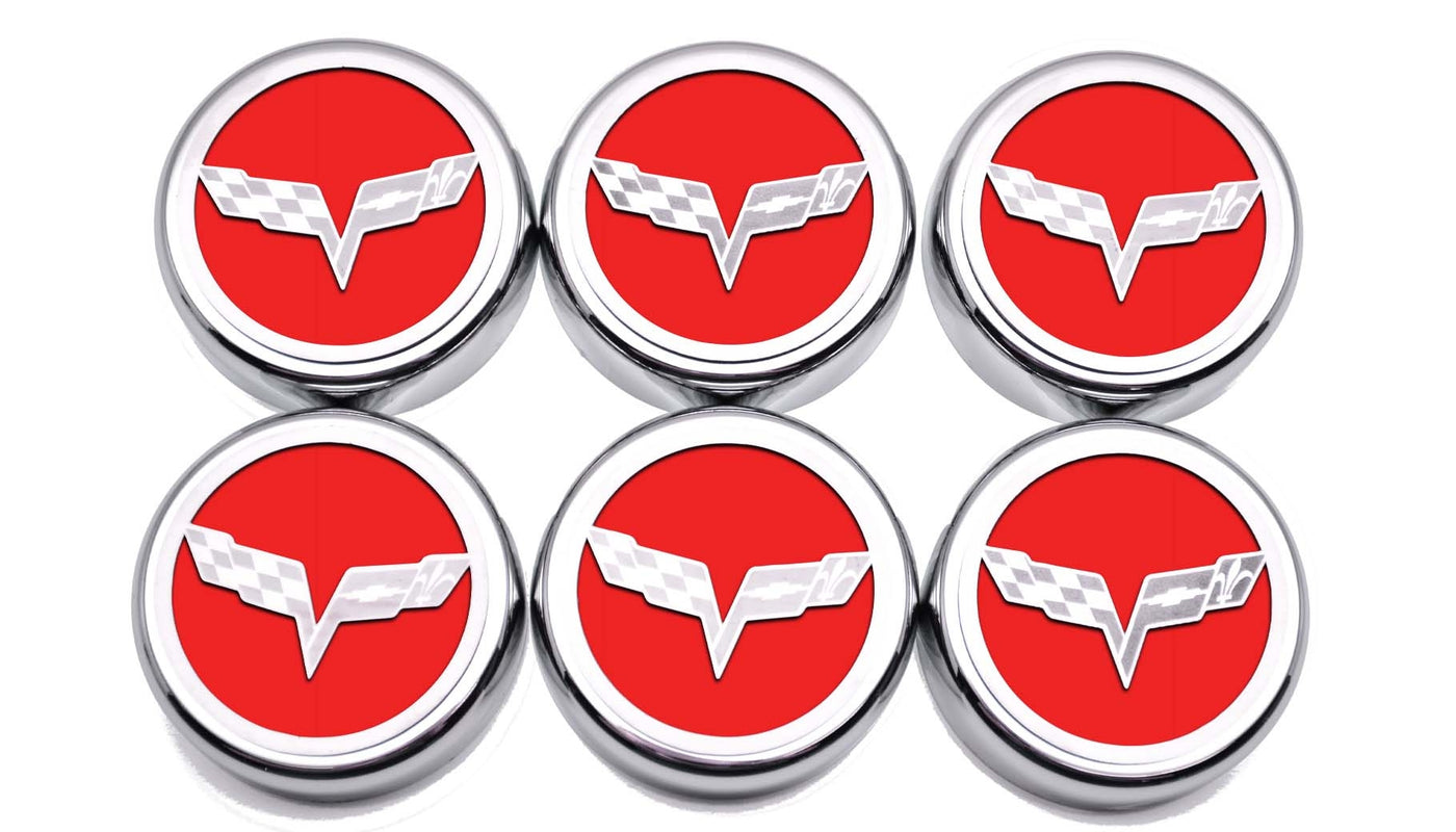 Firebrick 2005-2013 C6 Corvette - Crossed Flag Fluid Cap Covers 6Pc Manual Transmission