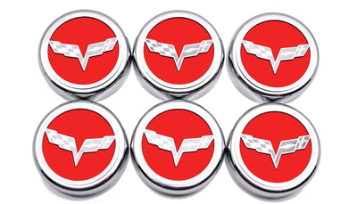 2005-2013 C6 Corvette - Crossed Flag Fluid Cap Covers 6Pc Manual Transmission