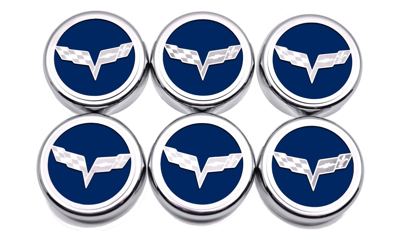 Midnight Blue 2005-2013 C6 Corvette - Crossed Flag Fluid Cap Covers 6Pc Manual Transmission