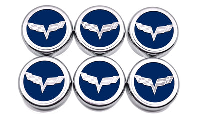 Midnight Blue 2005-2013 C6 Corvette - Crossed Flag Fluid Cap Covers 6Pc Manual Transmission
