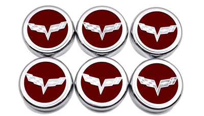 Dark Red 2005-2013 C6 Corvette - Crossed Flag Fluid Cap Covers 6Pc Manual Transmission
