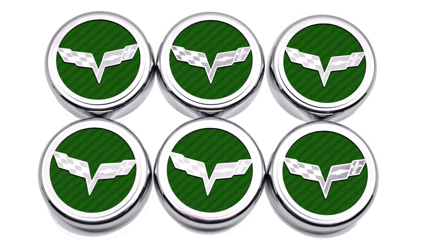 Dark Green 2005-2013 C6 Corvette - Crossed Flag Fluid Cap Covers 6Pc Manual Transmission