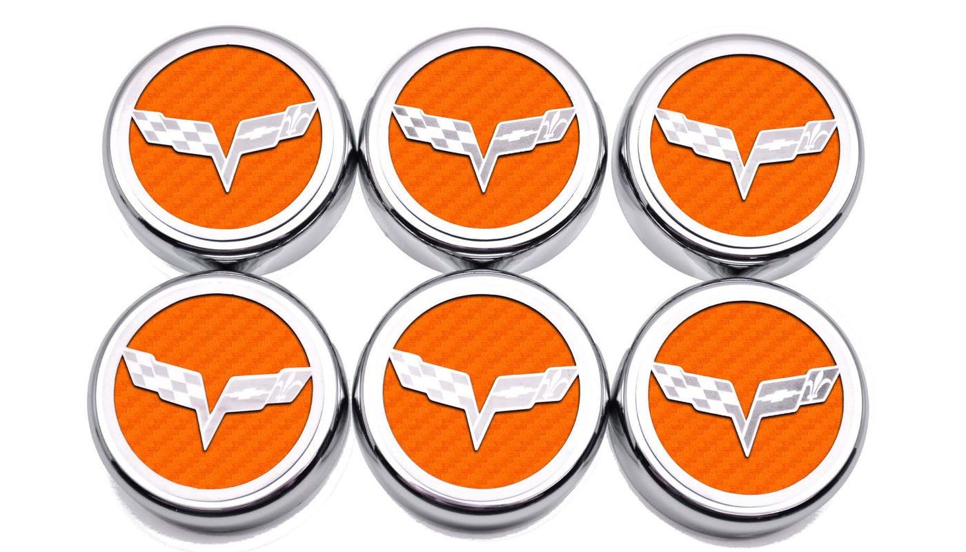Chocolate 2005-2013 C6 Corvette - Crossed Flag Fluid Cap Covers 6Pc Manual Transmission