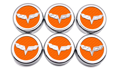 Chocolate 2005-2013 C6 Corvette - Crossed Flag Fluid Cap Covers 6Pc Manual Transmission
