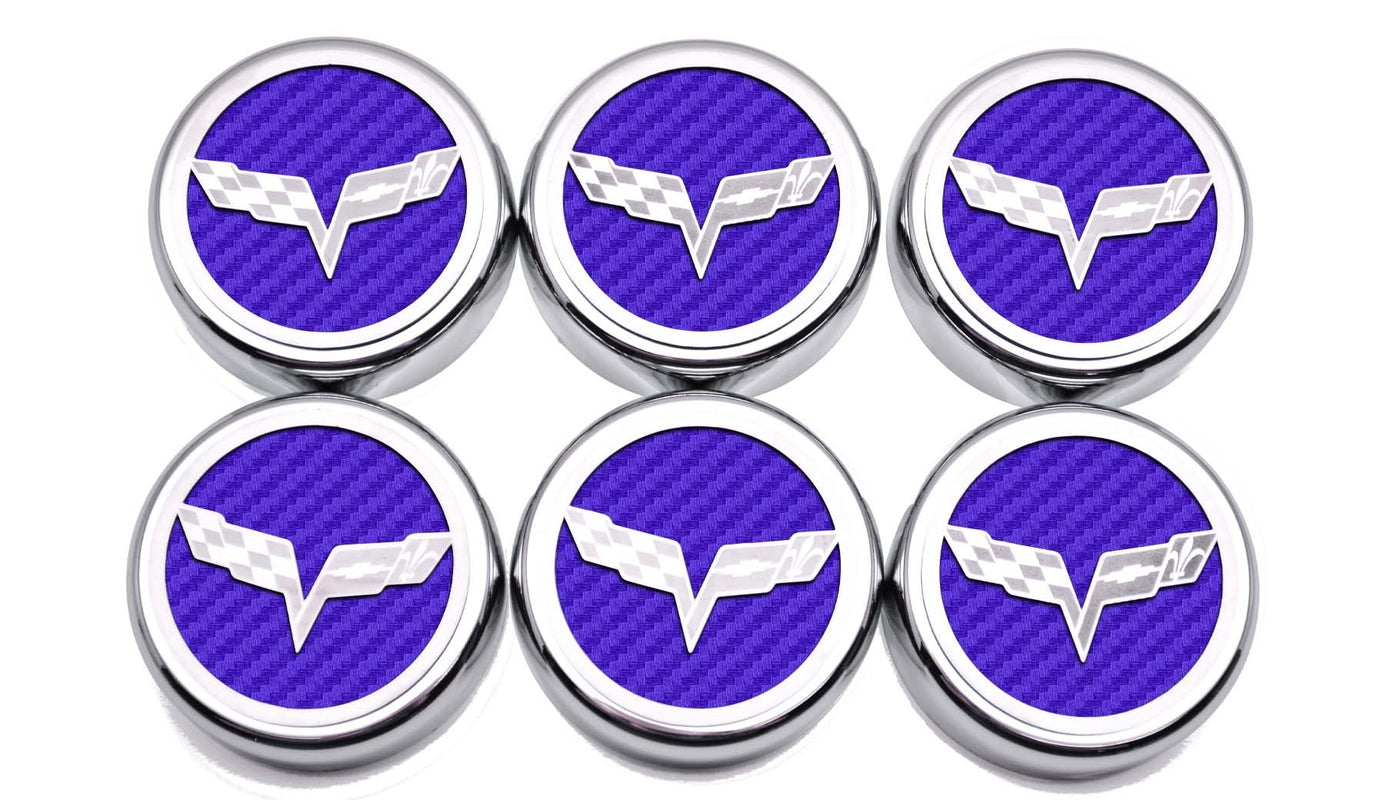 Light Gray 2005-2013 C6 Corvette - Crossed Flag Fluid Cap Covers 6Pc Manual Transmission