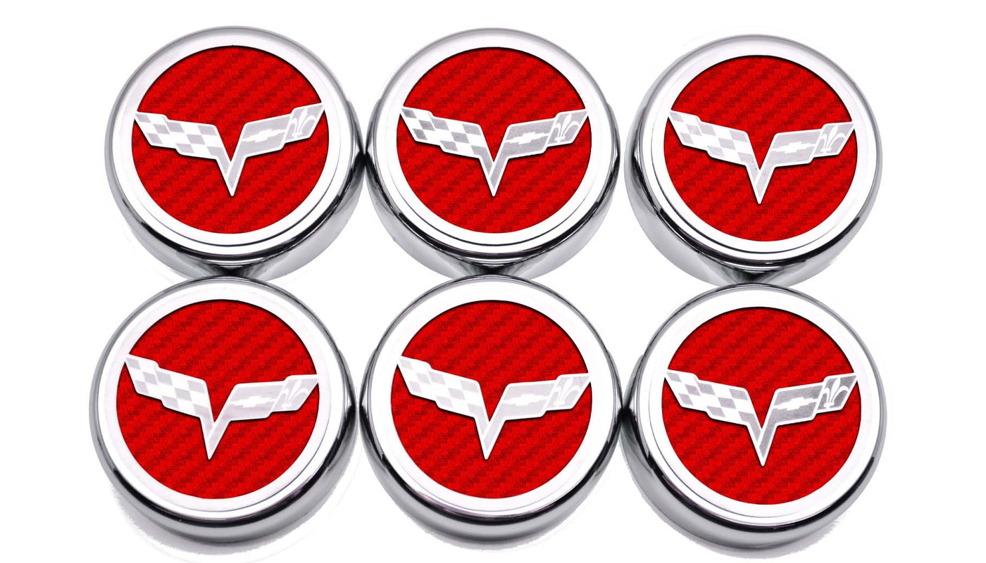 Firebrick 2005-2013 C6 Corvette - Crossed Flag Fluid Cap Covers 6Pc Manual Transmission