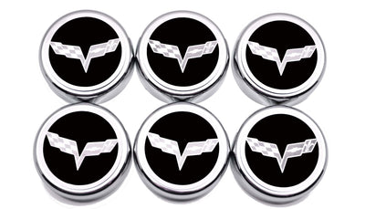 Light Gray 2005-2013 C6 Corvette - Crossed Flag Fluid Cap Covers 6Pc Manual Transmission