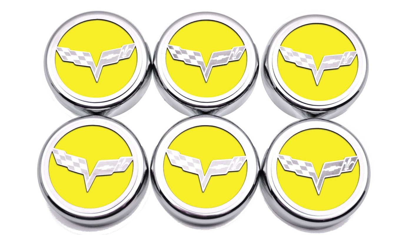 Gold 2005-2013 C6 Corvette - Crossed Flag Fluid Cap Covers 6Pc Manual Transmission