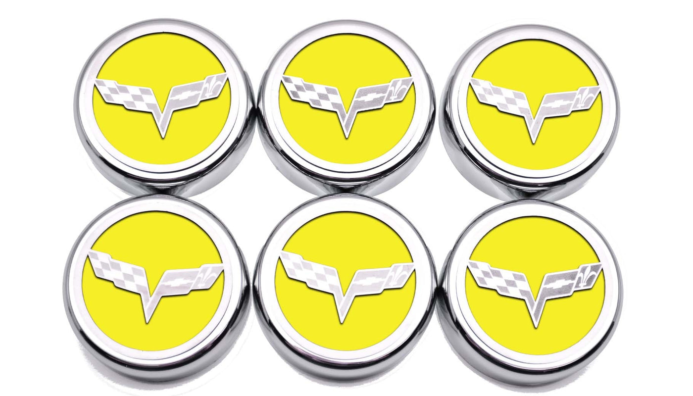 2005-2013 C6 Corvette - Crossed Flag Fluid Cap Covers 6Pc Manual Transmission