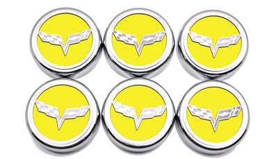 Gold 2005-2013 C6 Corvette - Crossed Flag Fluid Cap Covers 6Pc Manual Transmission