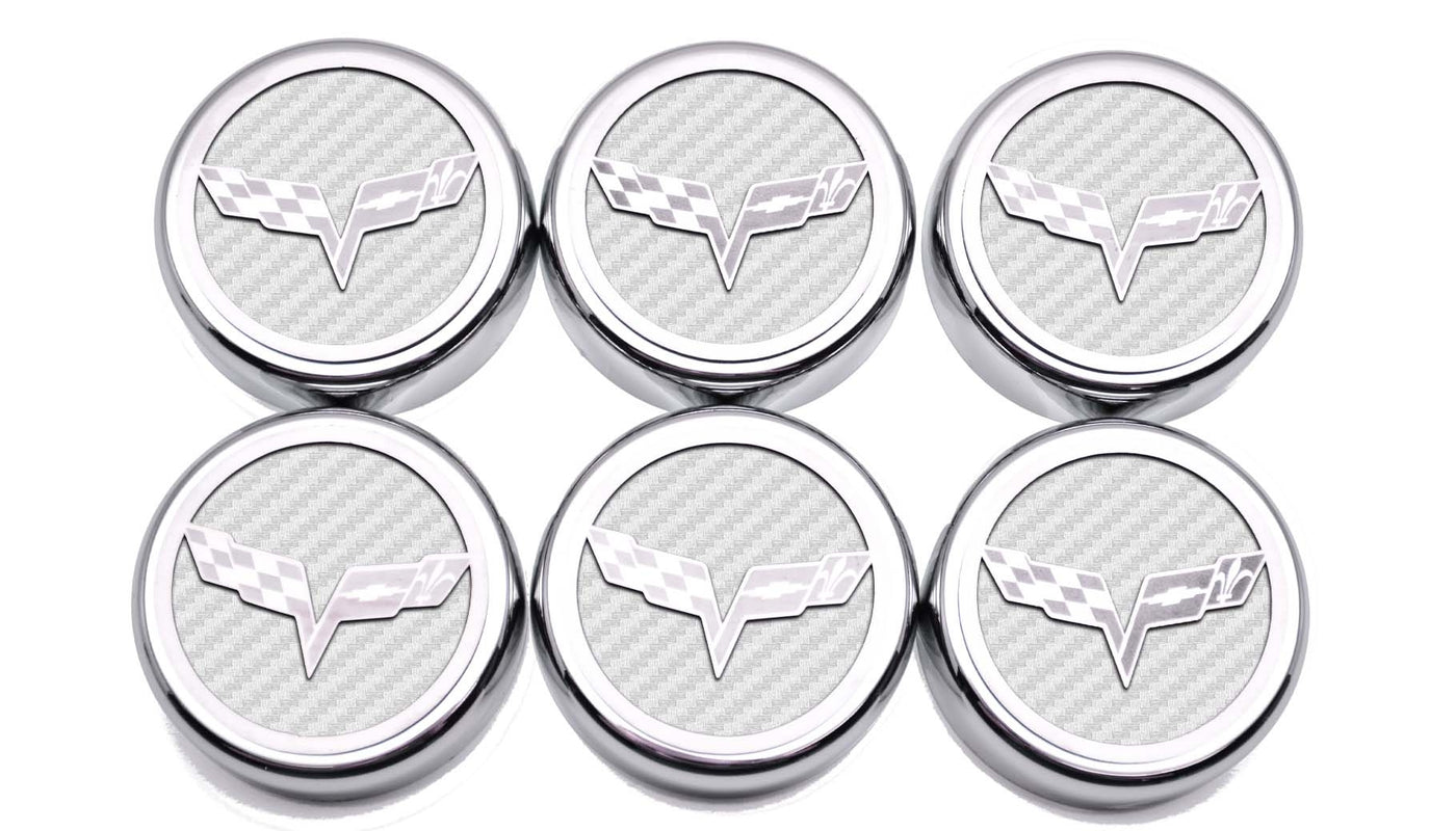 Light Gray 2005-2013 C6 Corvette - Crossed Flag Fluid Cap Covers 6Pc Manual Transmission
