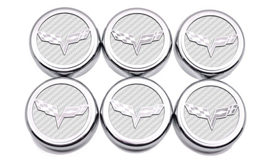 Light Gray 2005-2013 C6 Corvette - Crossed Flag Fluid Cap Covers 6Pc Manual Transmission