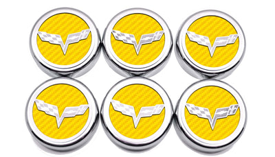 2005-2013 C6 Corvette - Crossed Flag Fluid Cap Covers 6Pc Manual Transmission