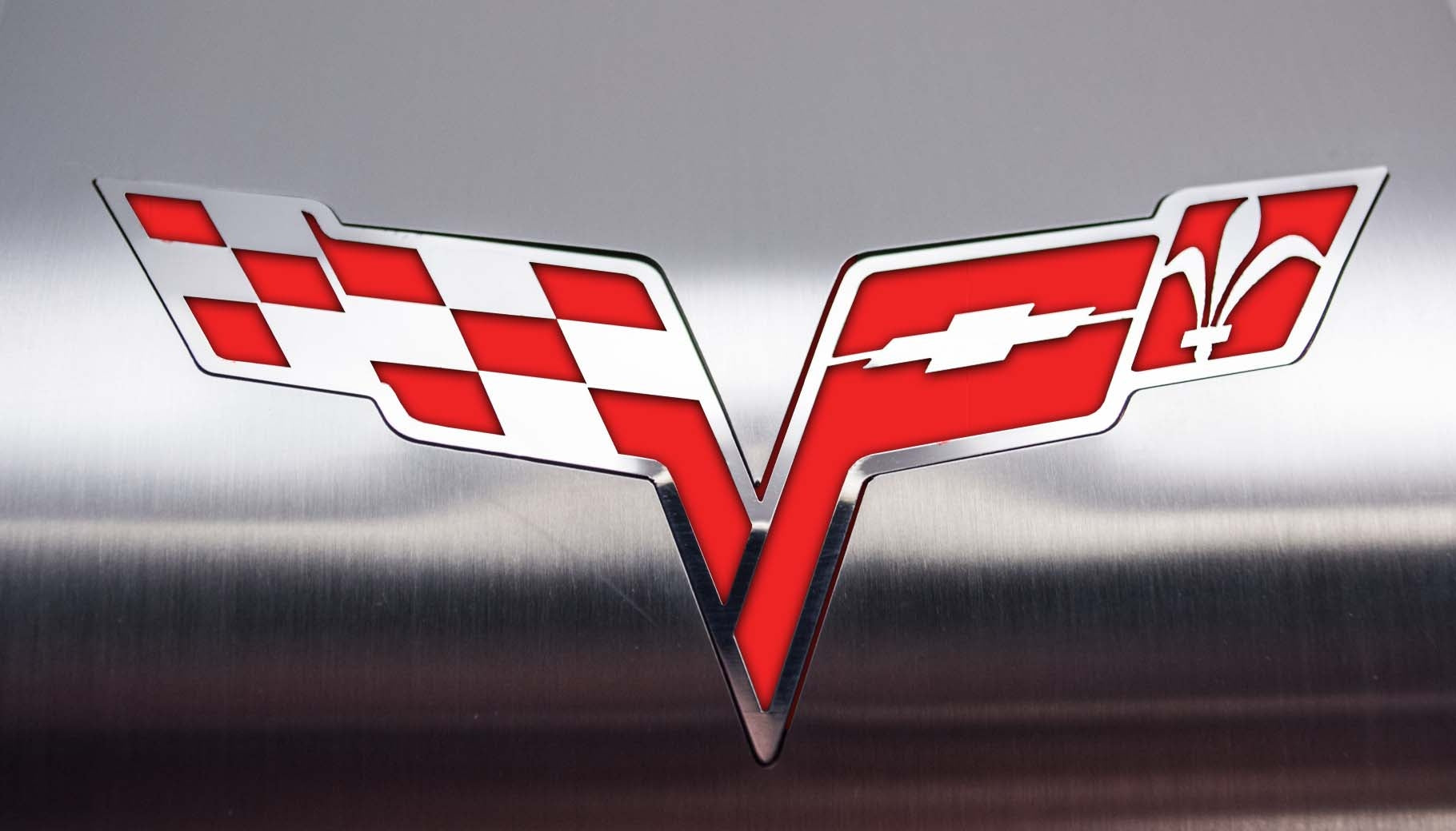 Dark Gray 2005-2013 C6 Corvette - Deluxe Alternator Cover w/Crossed Flags Emblem - Stainless Steel