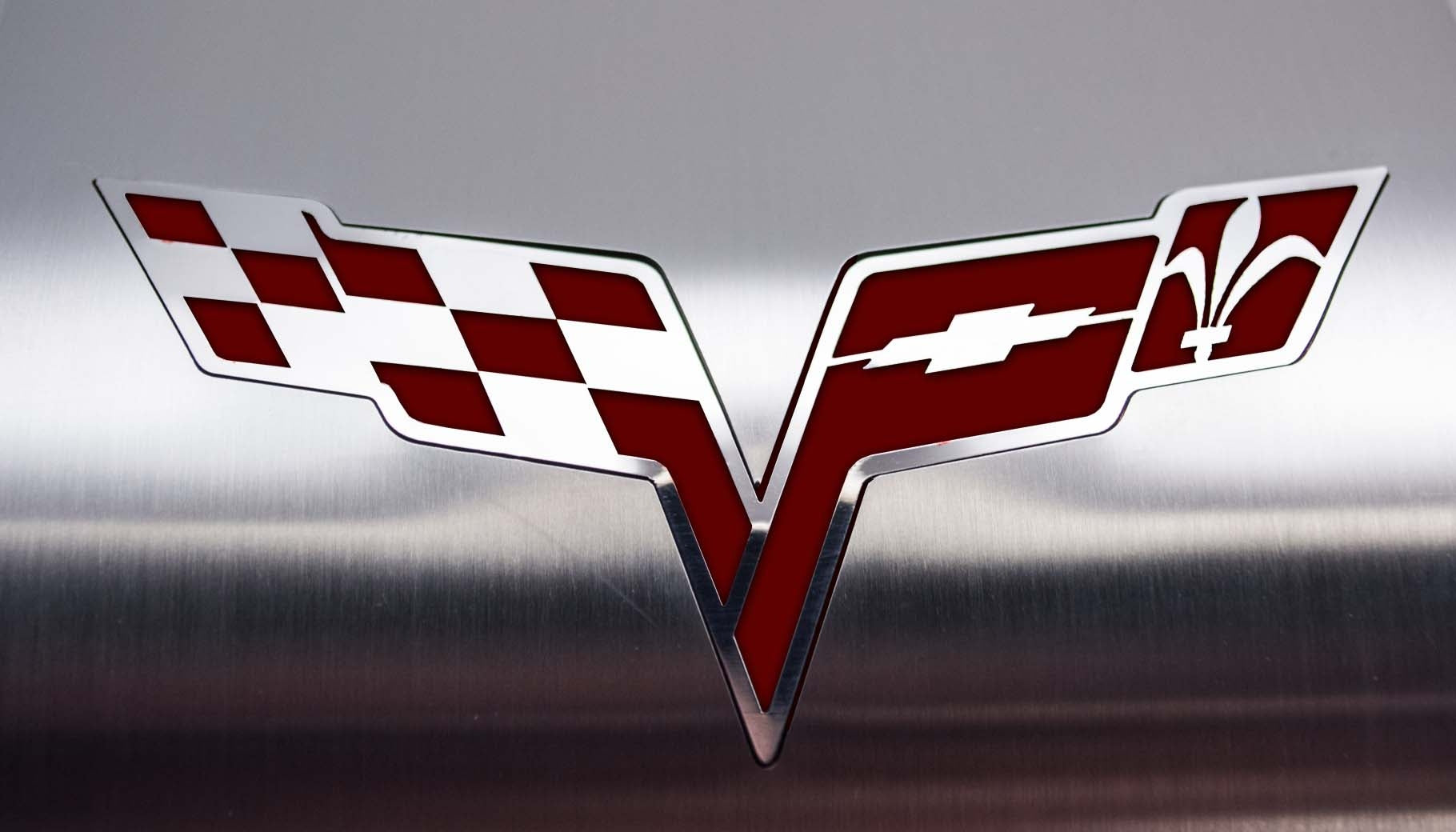 Dark Gray 2005-2013 C6 Corvette - Deluxe Alternator Cover w/Crossed Flags Emblem - Stainless Steel