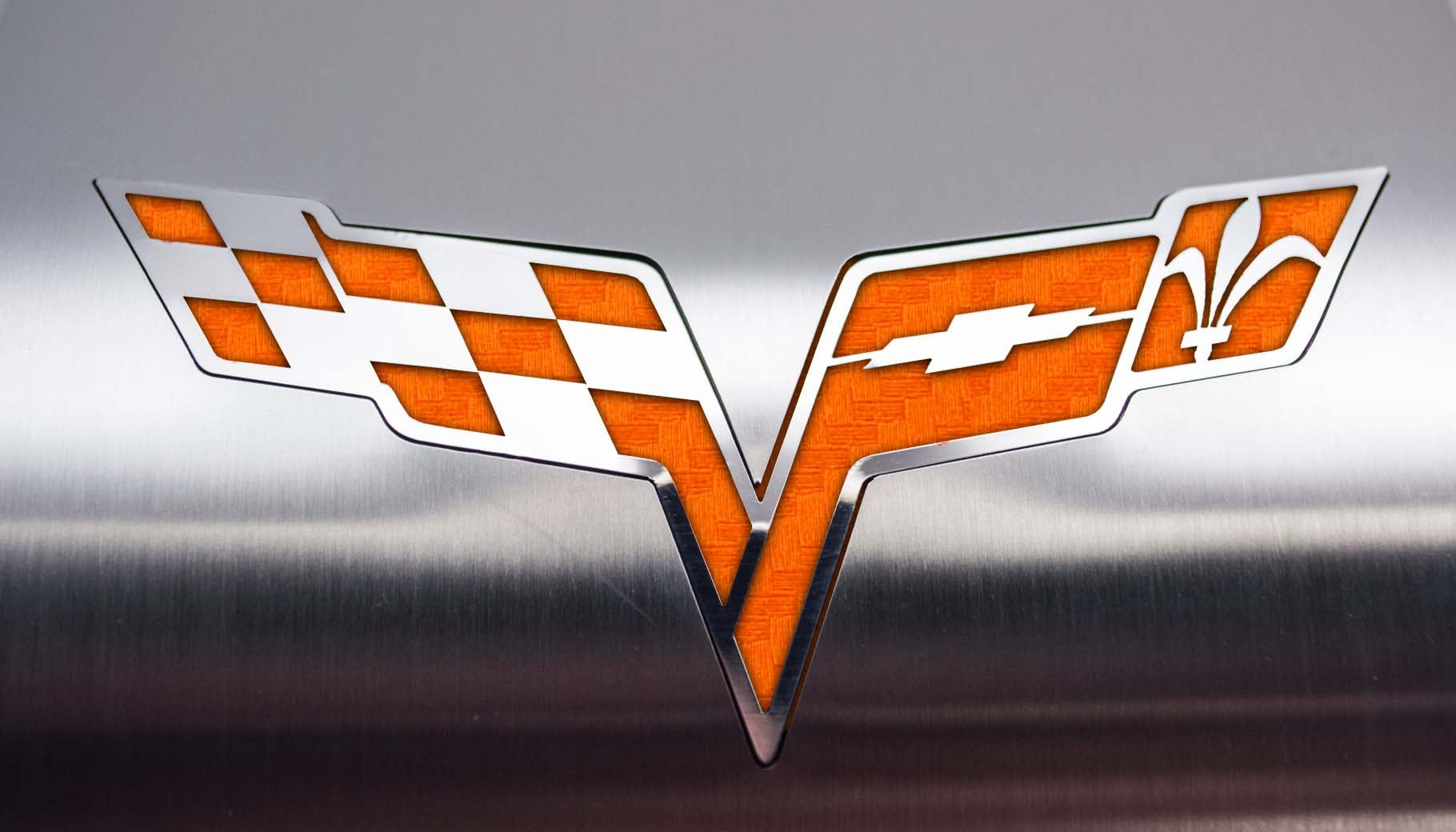 Dark Gray 2005-2013 C6 Corvette - Deluxe Alternator Cover w/Crossed Flags Emblem - Stainless Steel