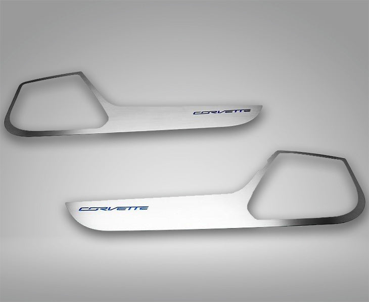 Gray 2014-2019 C7 Corvette Stingray - Door Guards w/CORVETTE Lettering 2Pc - Brushed Stainless