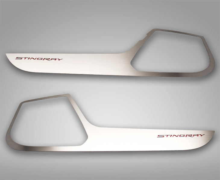 2014-2019 C7 Corvette Stingray - Door Guards w/STINGRAY Lettering 2Pc - Brushed Stainless