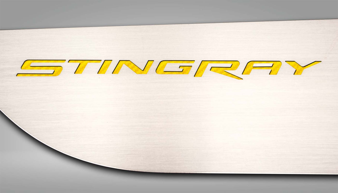 2014-2019 C7 Corvette Stingray - Door Guards w/STINGRAY Lettering 2Pc - Brushed Stainless