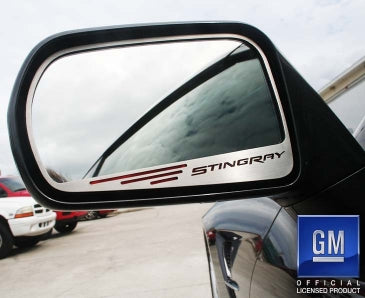 2014-2019 C7 Corvette - Side View Mirror Trim w/Etched STINGRAY w/Color Slots 2Pc - Brushed, Choose Color