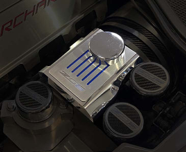 Master Cylinder Cover Manual Polished Stainless w/Brushed Ribbed Top Plate Z06 Font Style Black Carbon Fiber