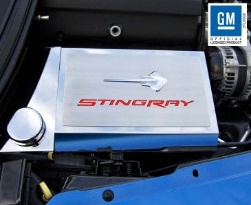 Black 2014-2019 Corvette Z06/Z51/C7 - Fuse Box Cover Stingray Emblem & Lettering - Stainless Steel