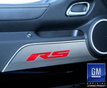 2010-2015 Camaro RS - Door Panel Kick Plates w/RS Inlay 2Pc - Brushed Stainless