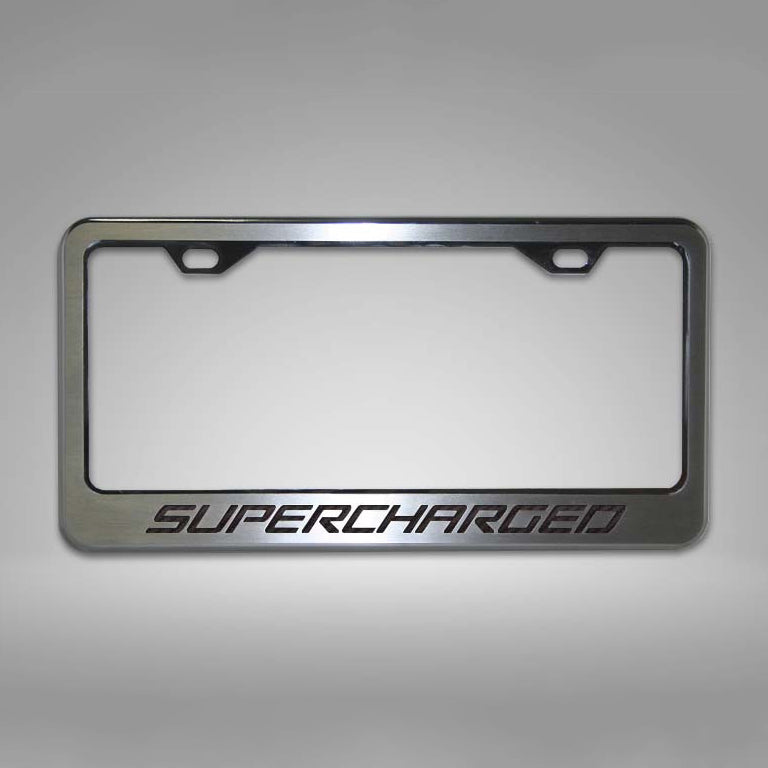 Dark Gray Camaro - Custom SUPERCHARGED License Plate Frame - Stainless Steel