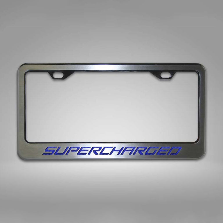 Dark Gray Camaro - Custom SUPERCHARGED License Plate Frame - Stainless Steel