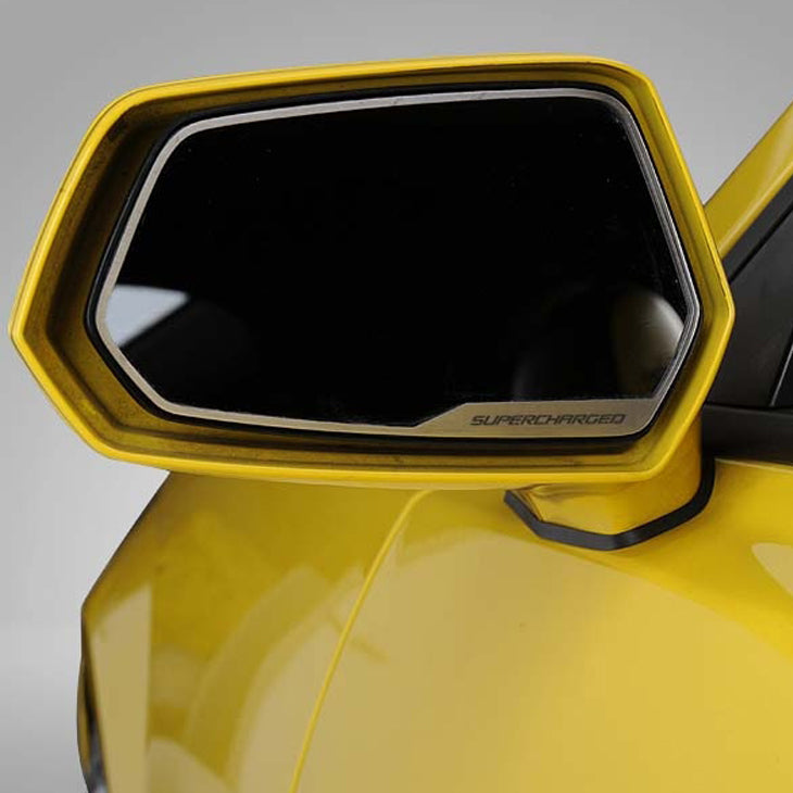 Black 2010-2013 Camaro - Side View Mirror Trim SUPERCHARGED Style 2Pc - Brushed Stainless