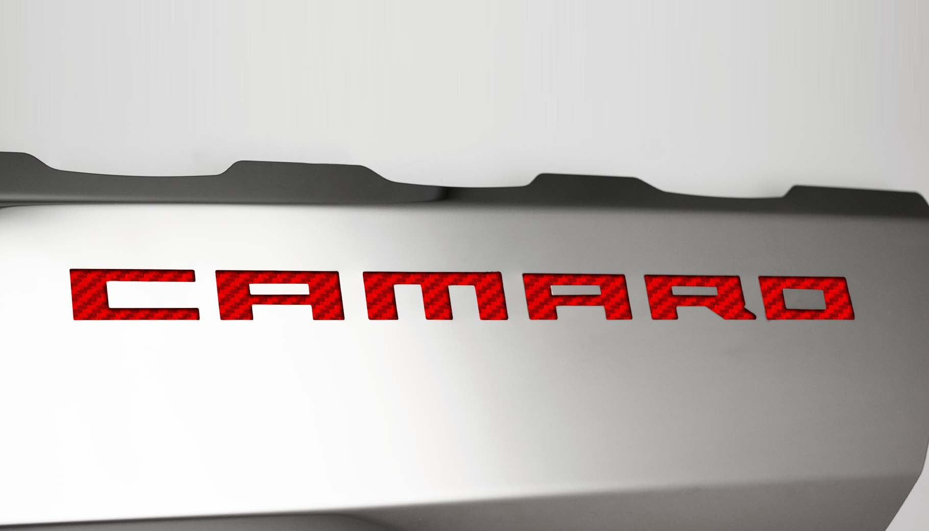 Light Gray 2016-2021 Camaro SS - Fuel Rail Cover Overlays with CAMARO Cutout 2Pc - Polished Stainless Steel