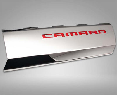 Gray 2016-2021 Camaro SS - Fuel Rail Cover Overlays with CAMARO Cutout 2Pc - Polished Stainless Steel