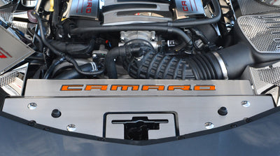 Dark Slate Gray 2016-2020 Camaro - Front Header Plate CAMARO Style - Stainless Steel