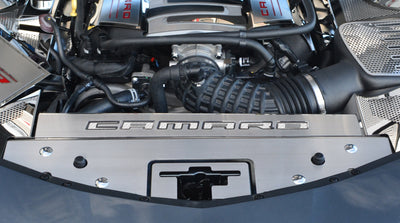 Dim Gray 2016-2020 Camaro - Front Header Plate CAMARO Style - Stainless Steel