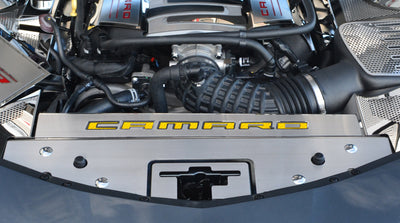 Dark Slate Gray 2016-2020 Camaro - Front Header Plate CAMARO Style - Stainless Steel
