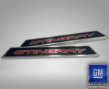 2020-2024 C8 Corvette - Replacement Door Sills Carbon Fiber with Brushed Stainless Steel 'Stingray' Style Insert Carbon Fiber
