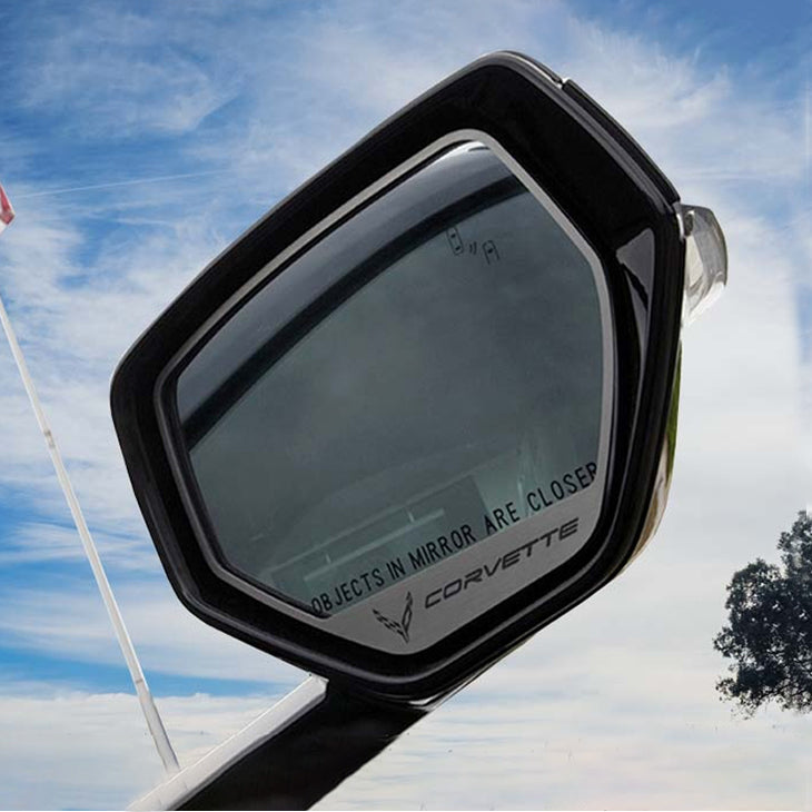 Dark Slate Gray 2020-2024 C8 Corvette - Etched CORVETTE Side Mirror Trim 2Pc - Brushed Finish