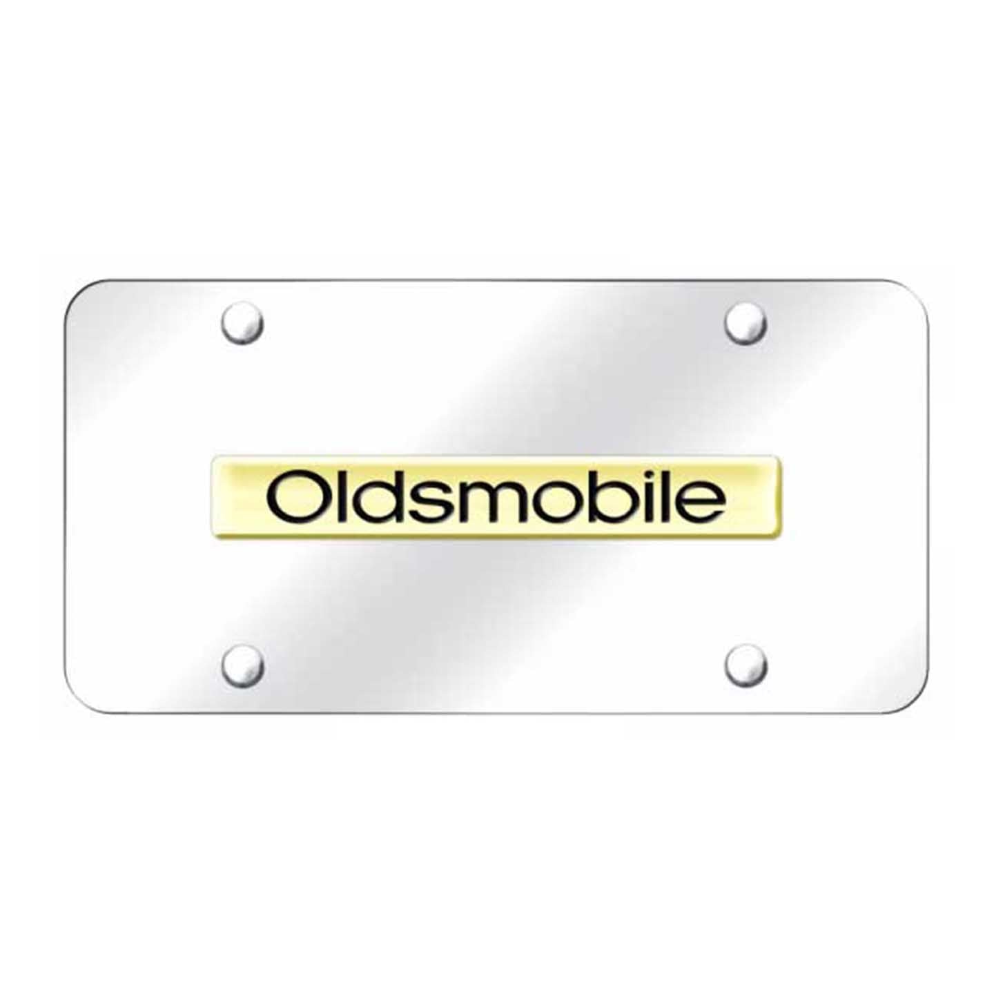 Beige Oldsmobile Name License Plate - Gold on Mirrored