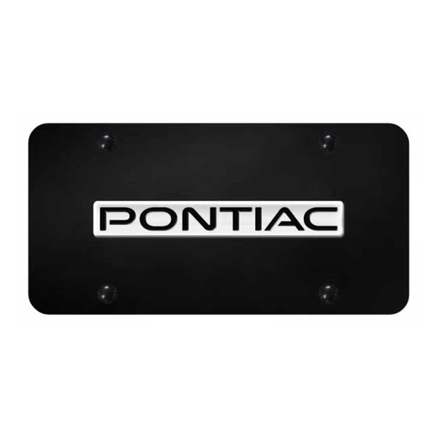 Black Pontiac Name License Plate - Chrome on Black