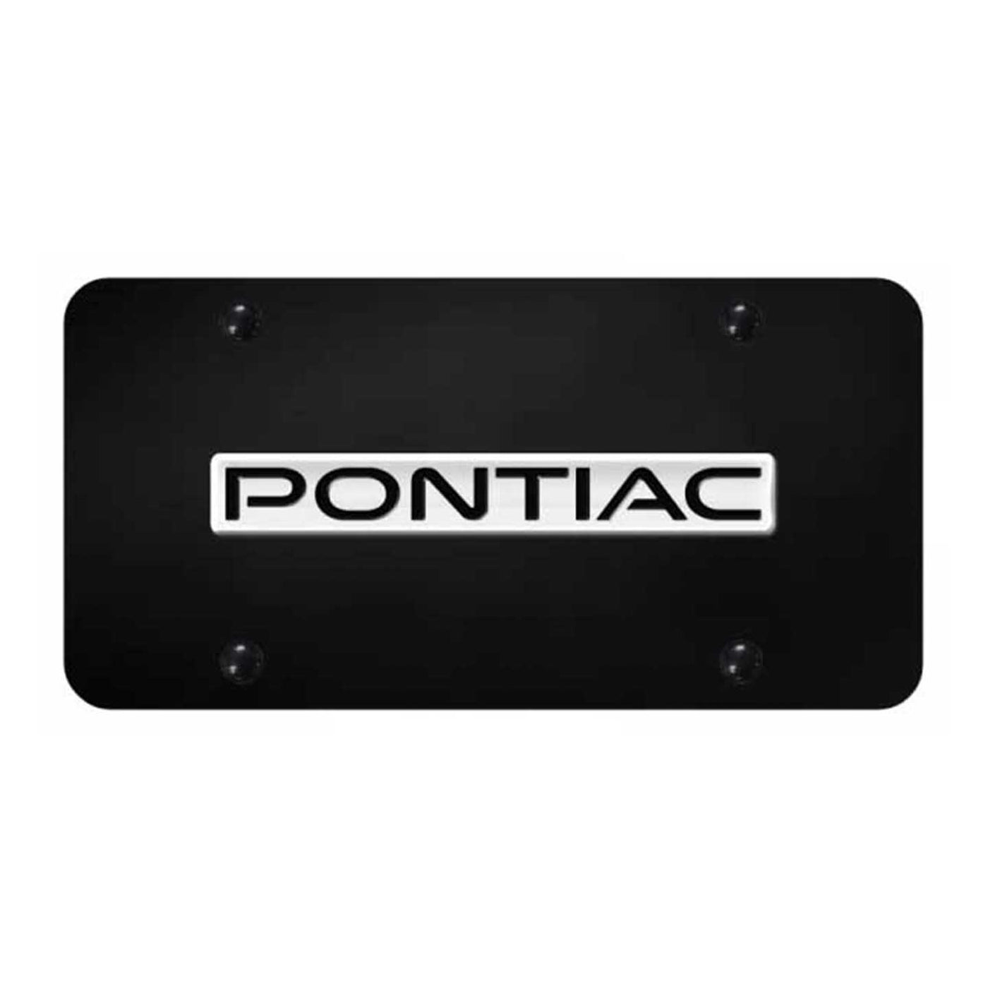 Pontiac Name License Plate - Chrome on Black